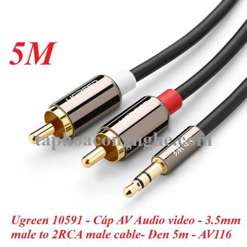 Ugreen 10591 5M màu Đen Cáp âm thanh 2 đầu Bông sen sang 3.5mm Dương mạ vàng AV116 30010591